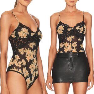 NWT Intimately Free People Monday Morning Floral Bodysuit in Antique Black Combo